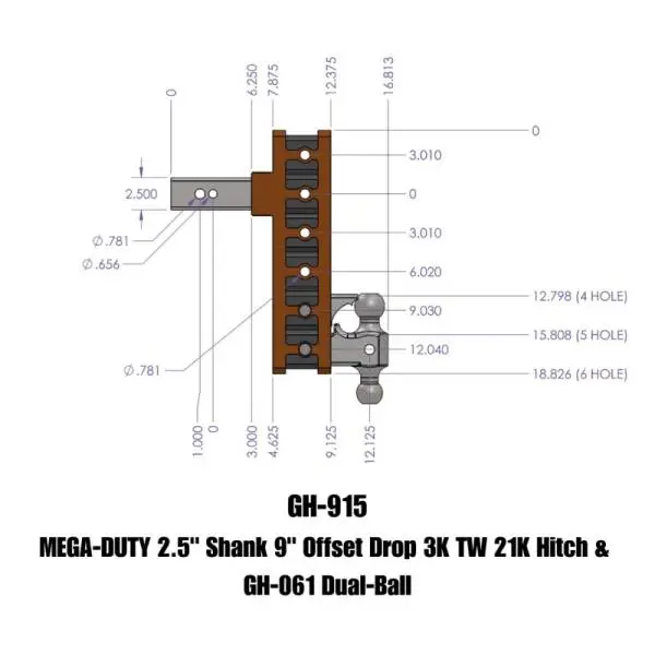 Gen-Y Mega Duty 2.5in Shank 9in Offset Drop 3K TW 21K Hitch w/GH-061 Dual-Ball thumbnail 2