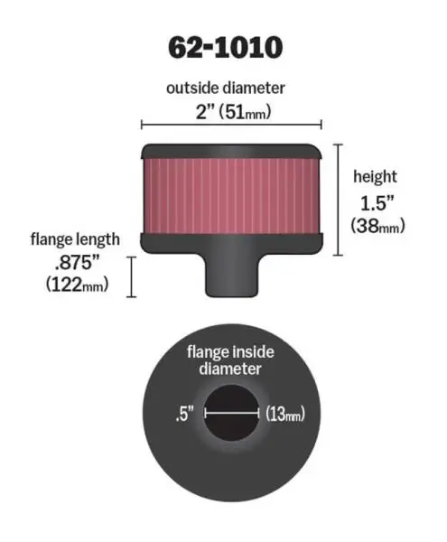 K&N Steel Base Crankcase Vent Filter .5in Vent OD x 2in OD x 1.5in Height image 4