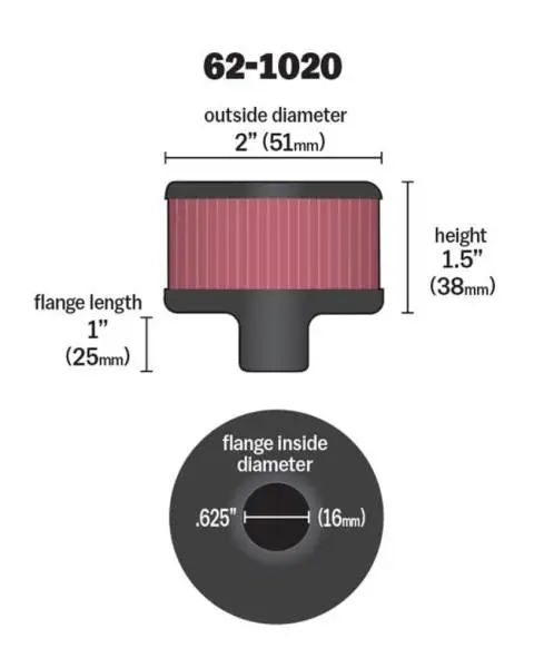 K&N Steel Base Crankcase Vent Filter .625in Vent OD x 2in OD x 1.5in Height image 4