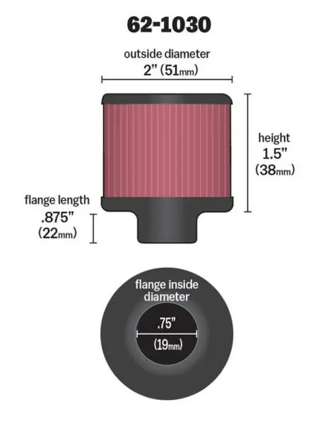 K&N Steel Base Crankcase Vent Filter .75in Vent OD x 2in OD x 1.5in Height image 4