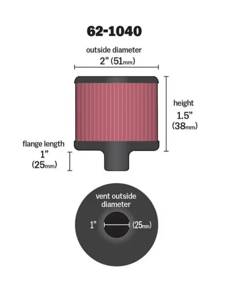 K&N Steel Base Crankcase Vent Filter/Breather 1in Vent OD x 2in OD x 1.5in Height image 3