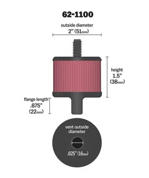 K&N Steel Base Crankcase Vent Filter 0.5in Vent OD x 2in OD x 1.5in Height image 4