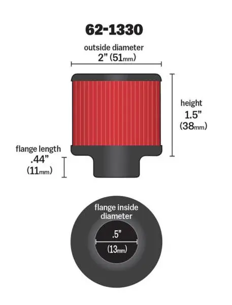 K&N Clamp On Rubber Base Crankcase Vent Filter 0.5in Flange ID 2in OD 1.5in Height image 4
