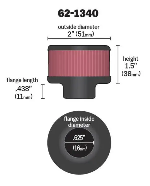 K&N 0.625 inch ID 2 inch OD 1.5 inch H Clamp On Crankcase Vent Filter thumbnail 4