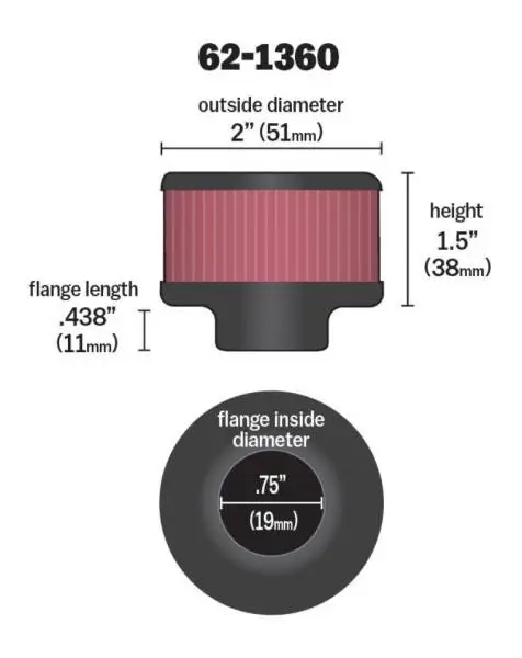 K&N 3/4 inch ID 2 inch OD 1.5 inch H Clamp On Crankcase Vent Filter image 4