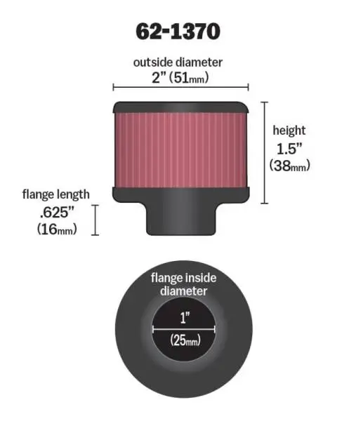 K&N 1in Flange ID x 2in OD x 1.5 inch H Rubber Base Crankcase Vent Filter image 4