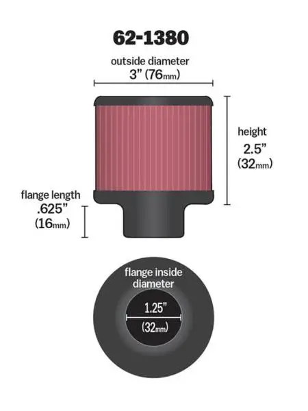 K&N 1.25in Flange ID x 3in OD x 2.5 inch H Rubber Base Crankcase Vent Filter image 3