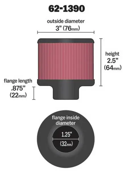 K&N 1.25in Flange ID x 3in OD x 2.5in H Rubber Base Crankcase Vent Filter image 4