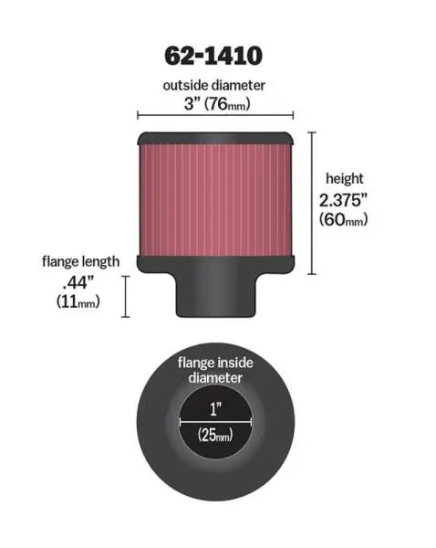 K&N 1 inch ID 3 inch OD 2.375 inch H Rubber Base Crankcase Vent Filter image 4