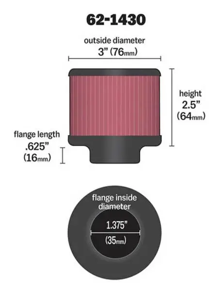 K&N 1.375in Flange ID x 3in OD x 2.5in H Rubber Base Crankcase Vent Filter image 3