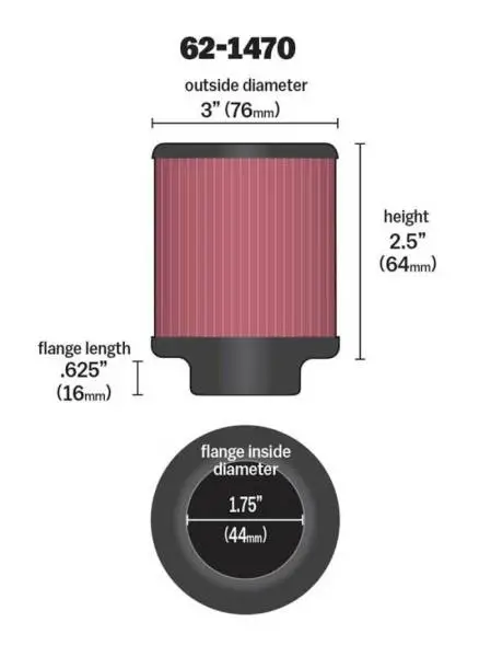K&N 1.75 inch Vent 3 inch D 2.5 inch H Air Filter - Rubber Top image 4