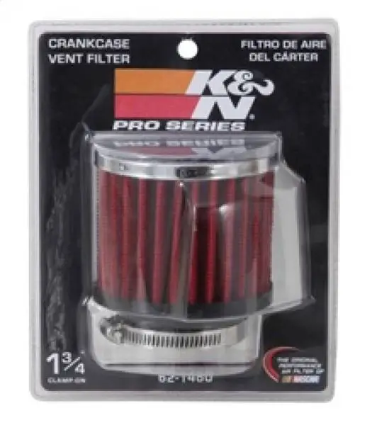K&N 1.75in Flange ID x 3in OD x 2.5in H Chrome Finish Rubber Base Crankcase Vent Filter image 9