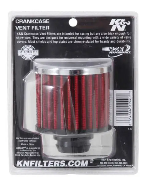 K&N Rubber Base Chrome Top Push-In Crankcase Vent Filter 3in OD x 2-1/2in H. image 4