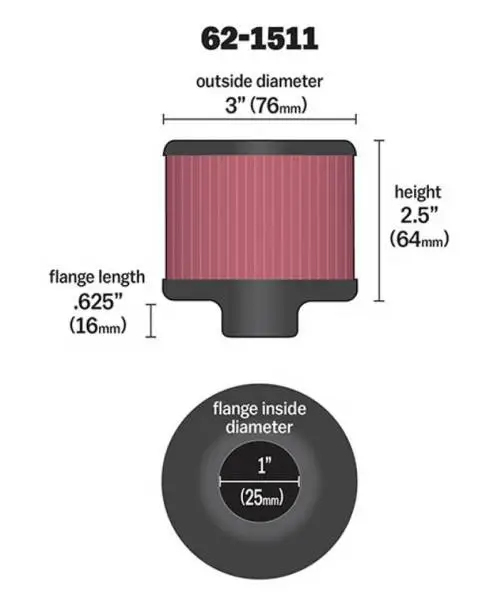 K&N 1in Flange ID x 3in OD x 2.5in Height Clamp On Crankcase Vent Filter image 3