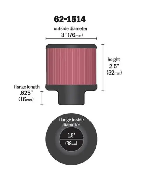 K&N 1.5in Flange ID x 3in OD x 2.5in Height Clamp On Crankcase Vent Filter image 3