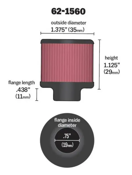 K&N 0.75 inch ID 1.375 inch OD 1.125 inch H Clamp On Crankcase Vent Filter thumbnail 4