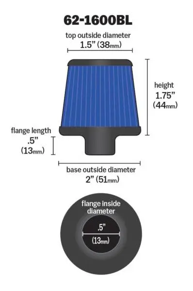 K&N 2in Base OD x .375in Flange ID x 1.75in H Rubber Base Crankcase Vent Filter - Blue image 4