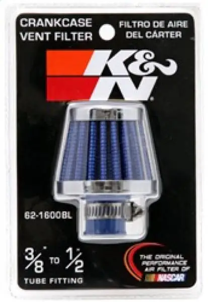 K&N 2in Base OD x .375in Flange ID x 1.75in H Rubber Base Crankcase Vent Filter - Blue image 10