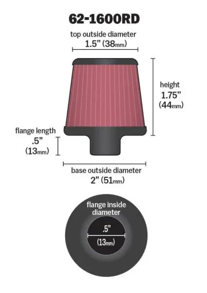 K&N 2in Base OD x .375in Flange ID x 1.75in H Rubber Base Crankcase Vent Filter image 4