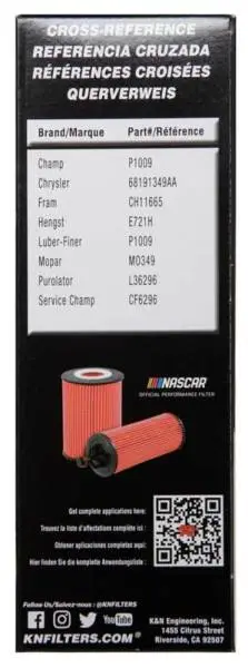 K&N Performance Oil Filter for 14-17 Dodge Durango 3.6L / 14-17 Jeep Grand Cherokee 3.6L thumbnail 8