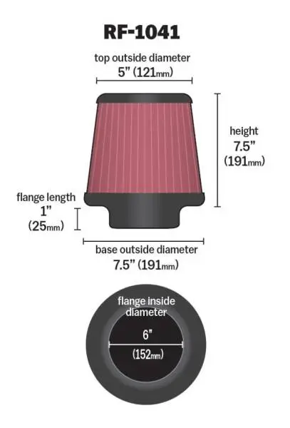 K&N Round Tapered Universal Air Filter 6 inch Flange 7 1/2 inch Base 5 inch Top 7 1/2 inch Height thumbnail 4