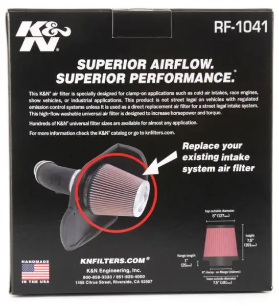 K&N Round Tapered Universal Air Filter 6 inch Flange 7 1/2 inch Base 5 inch Top 7 1/2 inch Height thumbnail 9