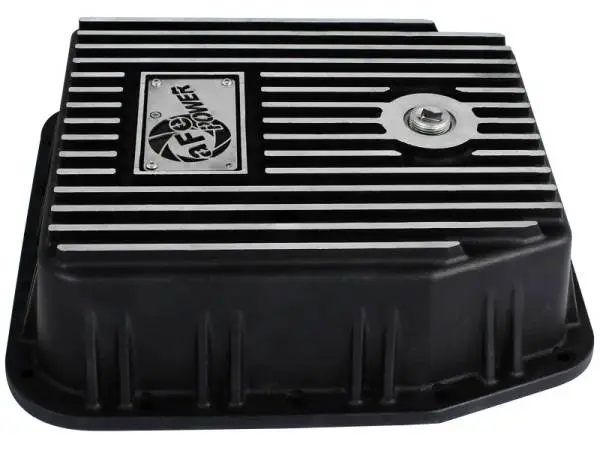 aFe POWER Transmission Pan Ford Trucks 80-92 (AOD Transmission)- Black w/ Machined Fins image 5