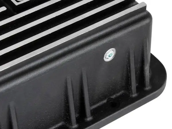 aFe POWER Transmission Pan Ford Trucks 80-92 (AOD Transmission)- Black w/ Machined Fins image 7