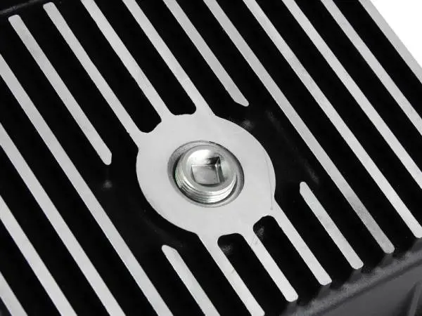aFe POWER Transmission Pan Ford Trucks 80-92 (AOD Transmission)- Black w/ Machined Fins image 8