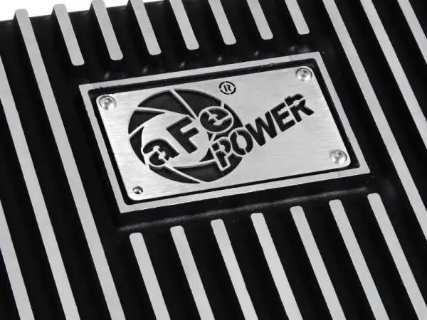 aFe POWER Transmission Pan Ford Trucks 80-92 (AOD Transmission)- Black w/ Machined Fins image 9