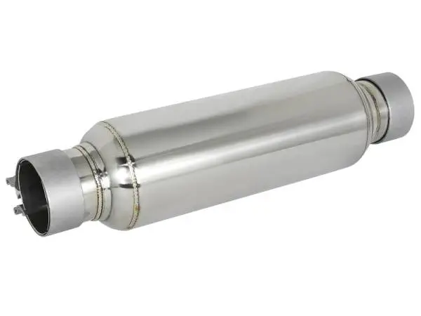 aFe MACH Force-Xp Resonator 2-1/2 IN Inlet/Outlet x 4 IN Dia. x 12 IN Body x 15 IN Overall Length