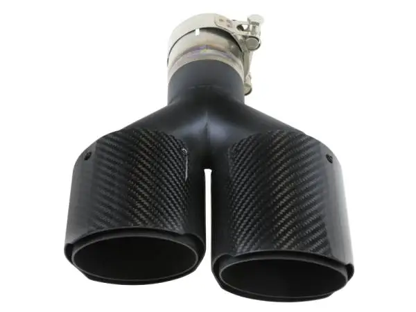 aFe Takeda 2.5in 304 Stainless Steel Clamp-on Exhaust Tip Driver side 2.5in Inlet 4in Dual-Carbon thumbnail 3