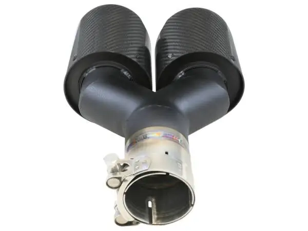 aFe Takeda 2.5in 304 Stainless Steel Clamp-on Exhaust Tip Driver side 2.5in Inlet 4in Dual-Carbon thumbnail 4