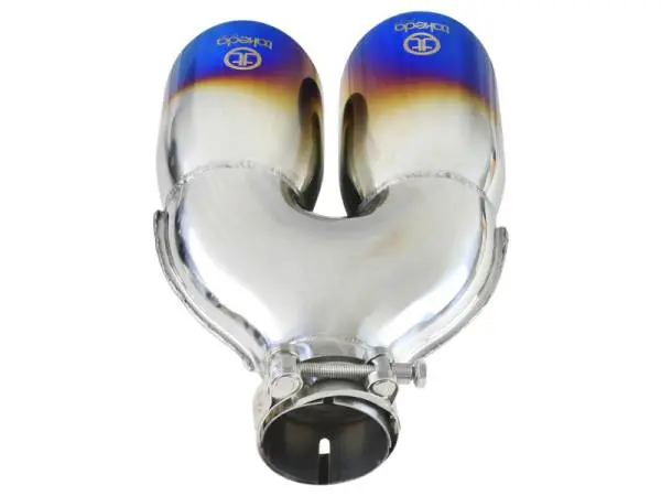 aFe Takeda 2.5in 304 Stainless Steel Clamp-on Exhaust Tip Passenger Side 2.5in Inlet 4inDual - Blue thumbnail 4