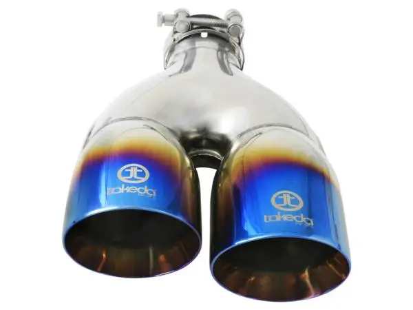 aFe Takeda 2.5in 304 Stainless Steel Clamp-on Exhaust Tip Driver Side 2.5in Inlet 4inDual-Blue Flame thumbnail 3