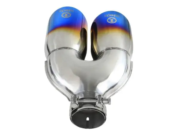aFe Takeda 2.5in 304 Stainless Steel Clamp-on Exhaust Tip Driver Side 2.5in Inlet 4inDual-Blue Flame thumbnail 4