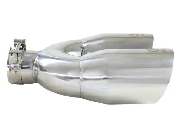 aFe Takeda 2.5in 304 Stainless Steel Clamp-on Tip Passenger Side 2.5in Inlet 4inDual - Polished thumbnail 2