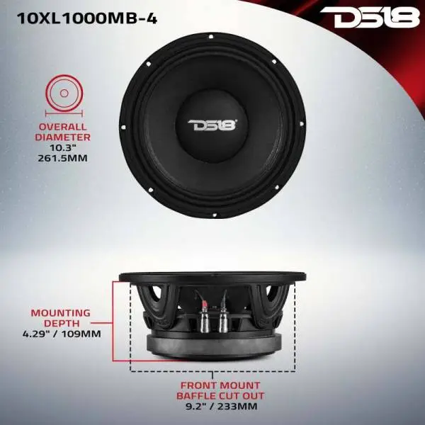 DS18 10in 500 Watts RMS 4 ohm Mid-Bass Loudspeakers thumbnail 3