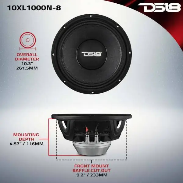 DS18 10in 500 Watts RMS Neodymium 8 ohm Mid-Range Loudspeaker thumbnail 3