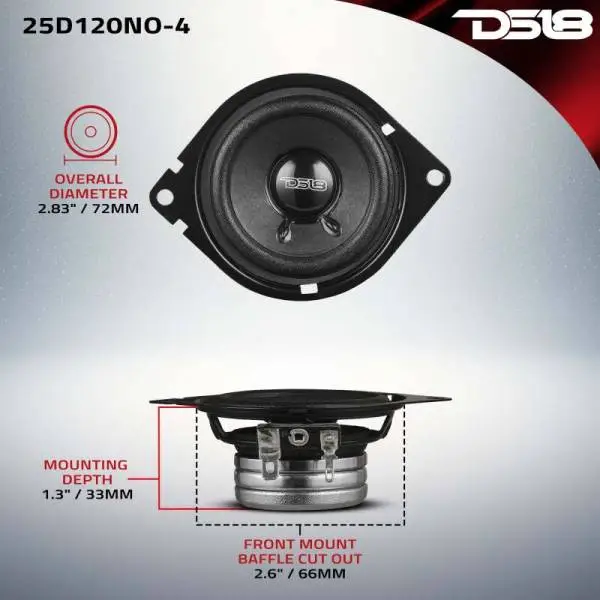 DS18 2.5in 60 Watts RMS 4 ohm Neodymium Full Range OEM Dashboard Loudspeakers image 3