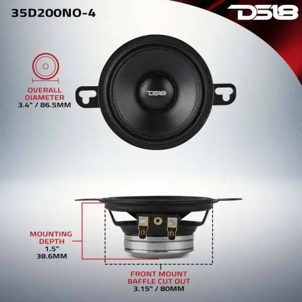 DS18 3.5in 100 Watts RMS 4 ohm Neodymium Full Range OEM Fitment Dashboard Loudspeakers image 4