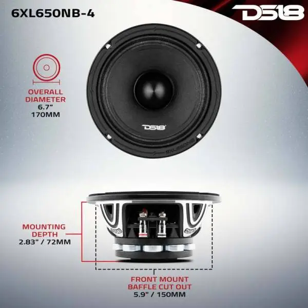 DS18 6.5in 325 Watts RMS 4 ohm Neodymium Bullet Mid-Range Loudspeakers image 3