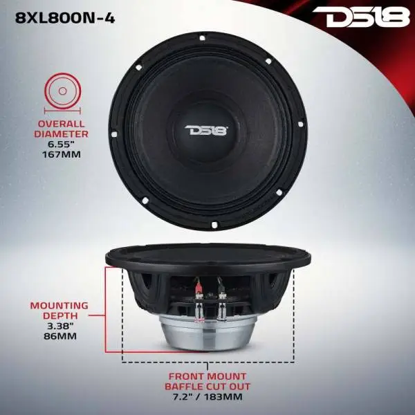 DS18 8in 400 Watts RMS 4 ohm Neodymium Mid-Range Loudspeaker image 3