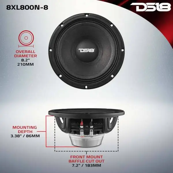 DS18 8in 400 Watts RMS Neodymium 8 ohm Mid-Range Loudspeaker image 3