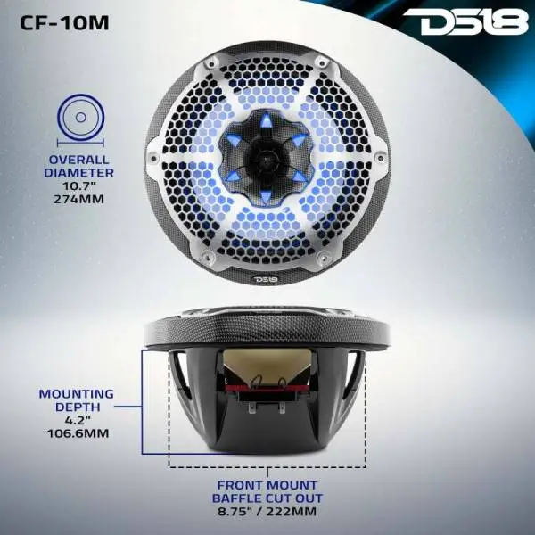 DS18 NXL-M Series Speaker w/ RGB LED Lights 10in 2-Way 200 Watts RMS 4 ohm Black Carbon Fiber image 2