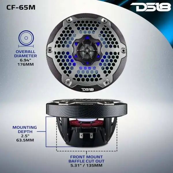 DS18 NXL-M Series Spkr w/ RGB LED Lights 6.5in 2-Way 125 Watts RMS 4 ohm Black Crbn Fiber w/ Cover image 2