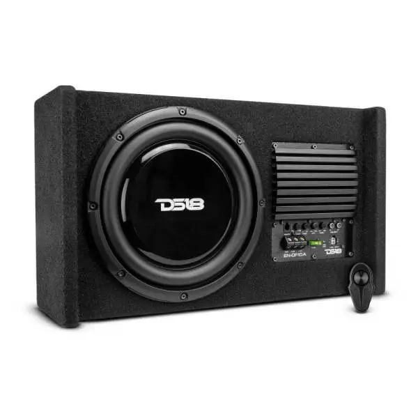 DS18 Single 10in Shallow Subwoofer & Enclosure 300 Watt RMS Downfiring Sealed Black Carpet Amplified image 3
