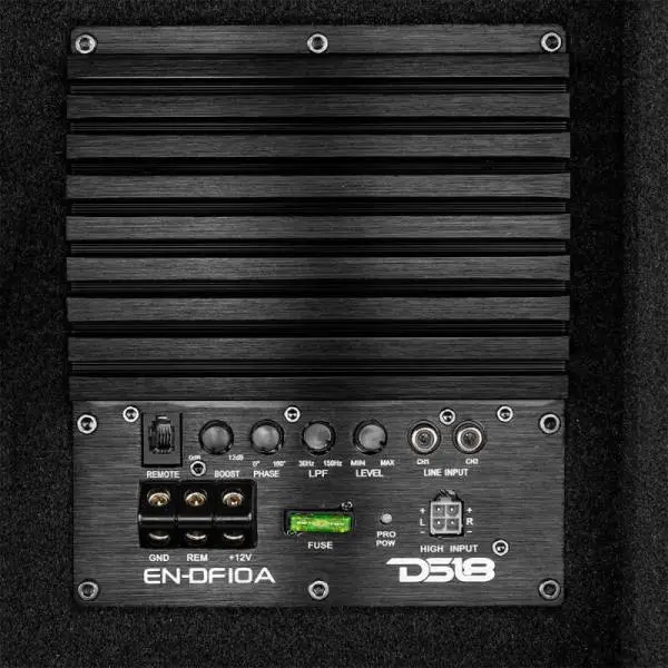 DS18 Single 10in Shallow Subwoofer & Enclosure 300 Watt RMS Downfiring Sealed Black Carpet Amplified image 4