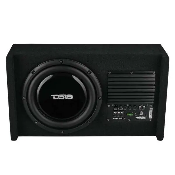 DS18 Single 10in Shallow Subwoofer & Enclosure 300 Watt RMS Downfiring Sealed Black Carpet Amplified image 7