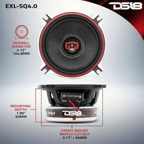 DS18 4in 60 Watts RMS 3 ohm 2-Way Coaxial Speakers And Component System w/ Fiberglass Cone thumbnail 8